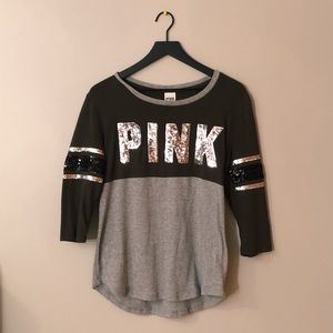 PINK Victoria Secret Army Green 3/4 Sleeve Shirt